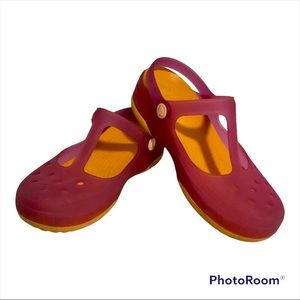 Crocs Carlie Mary Janes Slip On Jelly Shoes Pink Orange Sling Back Womens 6